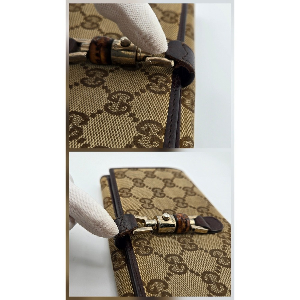 Gucci GG Monogram Jackie Bamboo Piston Clasp Long Wallet Brown Canvas 208566 - Picture 6 of 11